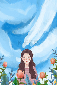 女神人物插画背景图片_女神节美丽女神清新插画海报