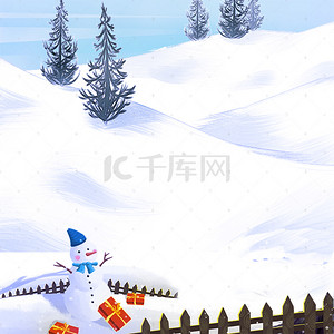 穿羽绒服背景图片_冬天雪地雪人冬装PSD分层主图