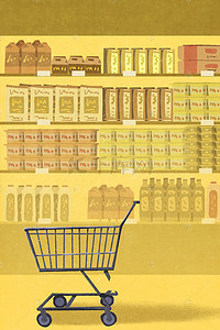 购物海报手绘背景图片_手绘超市场景海报