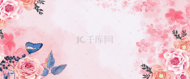 鲜花清新背景图片_38妇女节女王节唯美花朵粉色背景