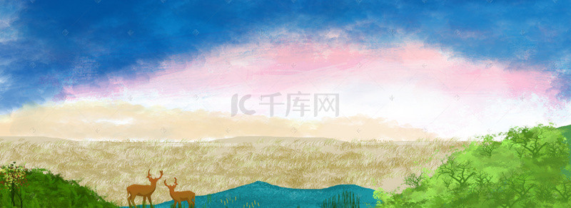 蓝天白云下草原上的鹿背景用图