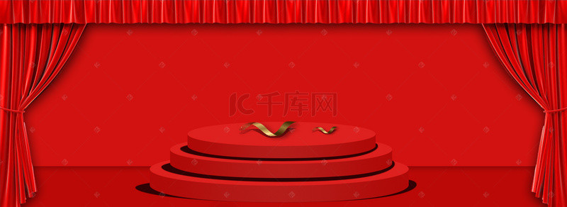 红色舞台幕布商品展示台背景海报