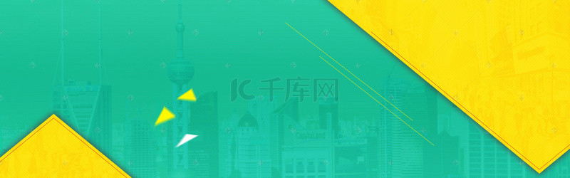 城市素材背景图片_简约几何图形绿色背景banner