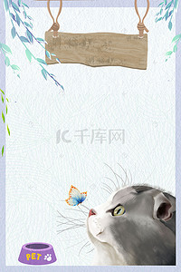 猫粮实拍背景图片_创意小清新宠物猫领养背景合成