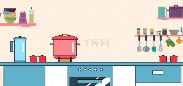 厨房清新背景图片_厨房生活场景海报背景