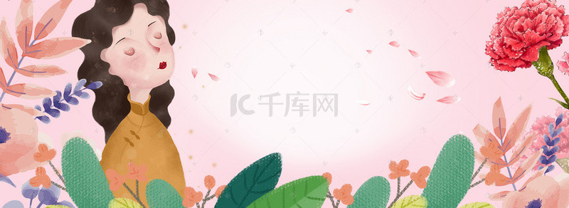 手绘粉色花瓣背景背景图片_粉色温馨手绘母亲节花卉背景