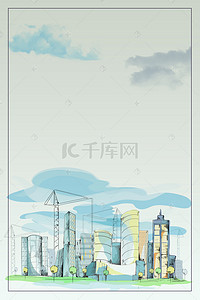建筑海报素材背景图片_手绘线条建筑海报背景素材