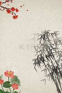 水墨古风中国风荷花褐色工笔画背景素材