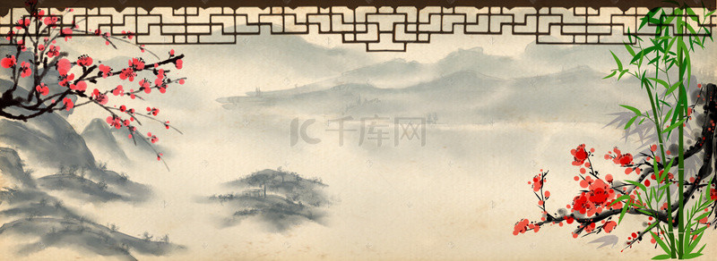 中式电视背景墙背景图片_梅花古典中国风背景素材