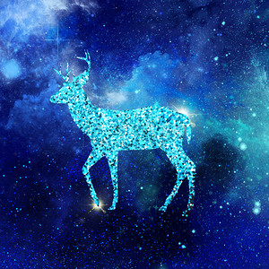 麋鹿蓝色背景图片_梦幻星空麋鹿夜空炫光背景