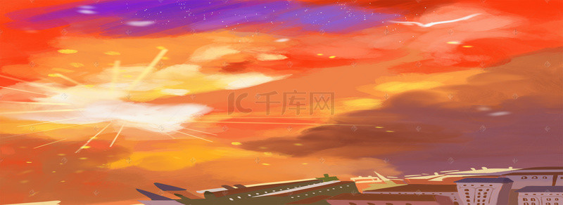 免抠图城市背景图片_卡通红色的天空免抠图