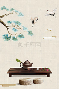 树枝元素背景图片_中国风质感底纹仙鹤背景图