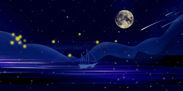 安静平静背景图片_夜晚天空明亮弯月
