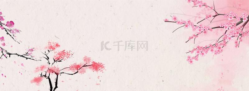 banner泼墨背景图片_淡雅泼墨中国风手绘花朵banner