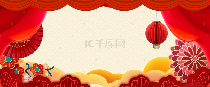 喜庆新年促销背景图片_猪年剪纸中国风喜庆春节促销背景