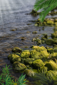 大暑创意背景图片_大暑小暑海边清新背景