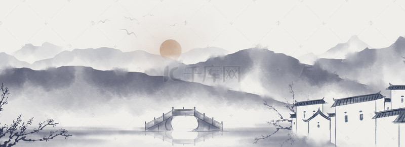 房檐背景图片_中国风水墨烟雾Banner