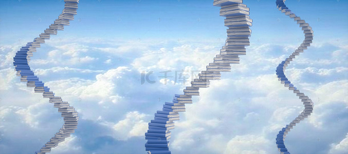 书香校园背景图片_C4D立体天空抽象创意图书世界通用背景