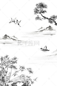 中式水墨装饰画背景图片_中国风山水意境装饰画