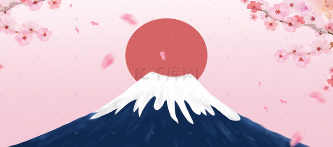 日本旅游富士山粉色banner海报背景