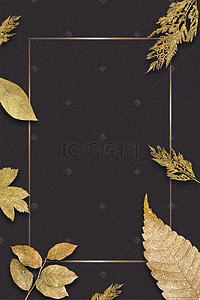 金色易拉宝展架背景图片_黑金配色植物纹理大气简约商务边框背景