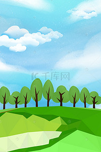 春天清新风景绿色背景图片_矢量绿色卡通森林环保风景