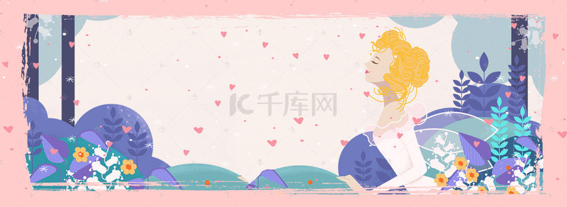 妇女手绘背景图片_清新简约妇女节宣传banner背景