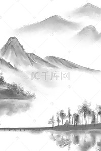 黑白水墨墨痕复古中国风风景背景素材