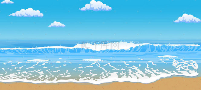 手绘夏季海滩背景图片_淘宝服装清凉夏日卡通海滩banner