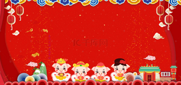 电商素材红色红色背景图片_中国风2019年猪年新年电商海报背景