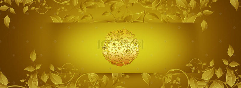 金色树叶渐变叠加猪年图案花纹背景