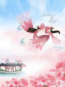 樱花节春天背景图片_樱花节手绘樱花仙女背景