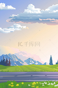 雪山背景海报背景图片_马路自然风光雪山背景