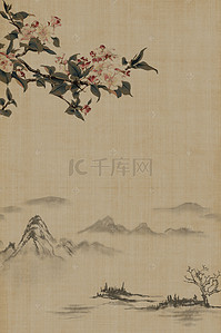 花卉海报背景素材背景图片_复古水墨中国风工笔画海报背景