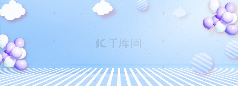 云朵分割线插画背景图片_童装蓝色背景文艺海报banner背景