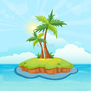 海滩平面背景图片_夏季岛屿椰子树广告背景