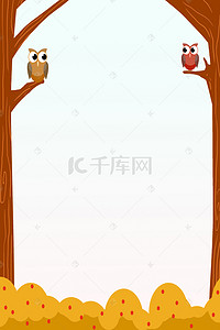 树木边框装饰背景图片_清新简约小鸟树木边框背景