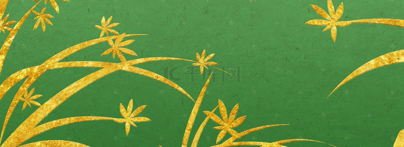 传统烫金背景图片_花草传统花纹中式烫金风绿色背景