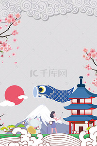 日本印象海报背景图片_日本旅游日本樱花背景素材