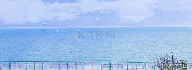 海鸥云朵背景图片_宁静海面上飞翔的海鸥