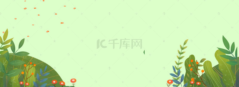 文艺清新手绘绿叶背景图片_文艺清新田园风手绘浅绿banner