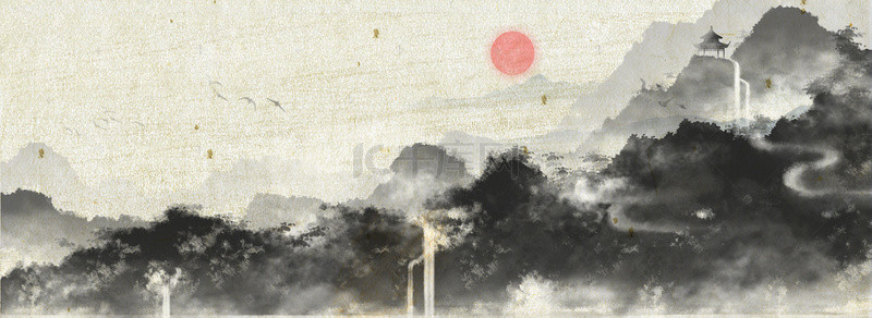 典雅中国风背景背景图片_典雅水墨山水古风海报背景