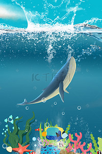 鲸鱼清新背景图片_海底世界海报设计