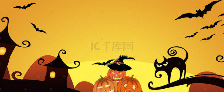 展架黄色背景图片_蝙蝠恶魔万圣节黄色banner