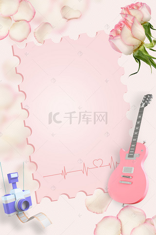玫瑰信纸背景图片_粉色信纸花朵背景图