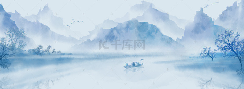 朦胧中背景图片_中国风意境插画banner