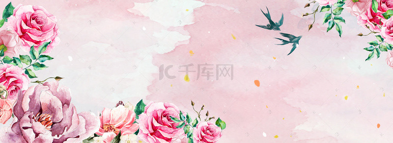 花纹底纹设计素材背景图片_文艺初夏手绘粉色花朵梦幻底纹背景