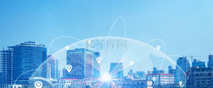 大气未来商务建筑背景图片_创意合成未来信息城市大气商务背景海报