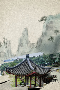 中国风古风建筑背景图片_中国风水墨江山如画
