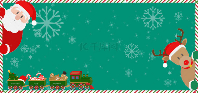 麋鹿绿色背景图片_圣诞节可爱卡通圣诞老人麋鹿banner